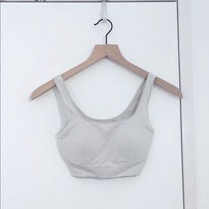 Uniqlo Ribbed White Square Neck Crop Top with Built-in Bra